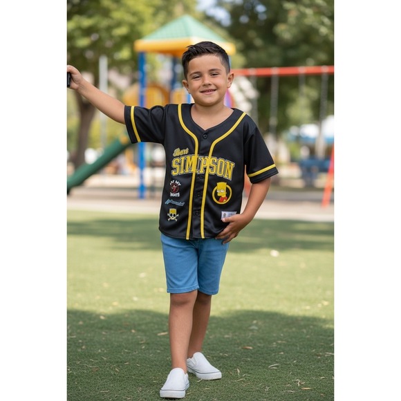 The Simpsons Other - The Simpsons Bart Simpson Baseball Jersey Black Yellow Mesh Shirt Kids 10/12 89